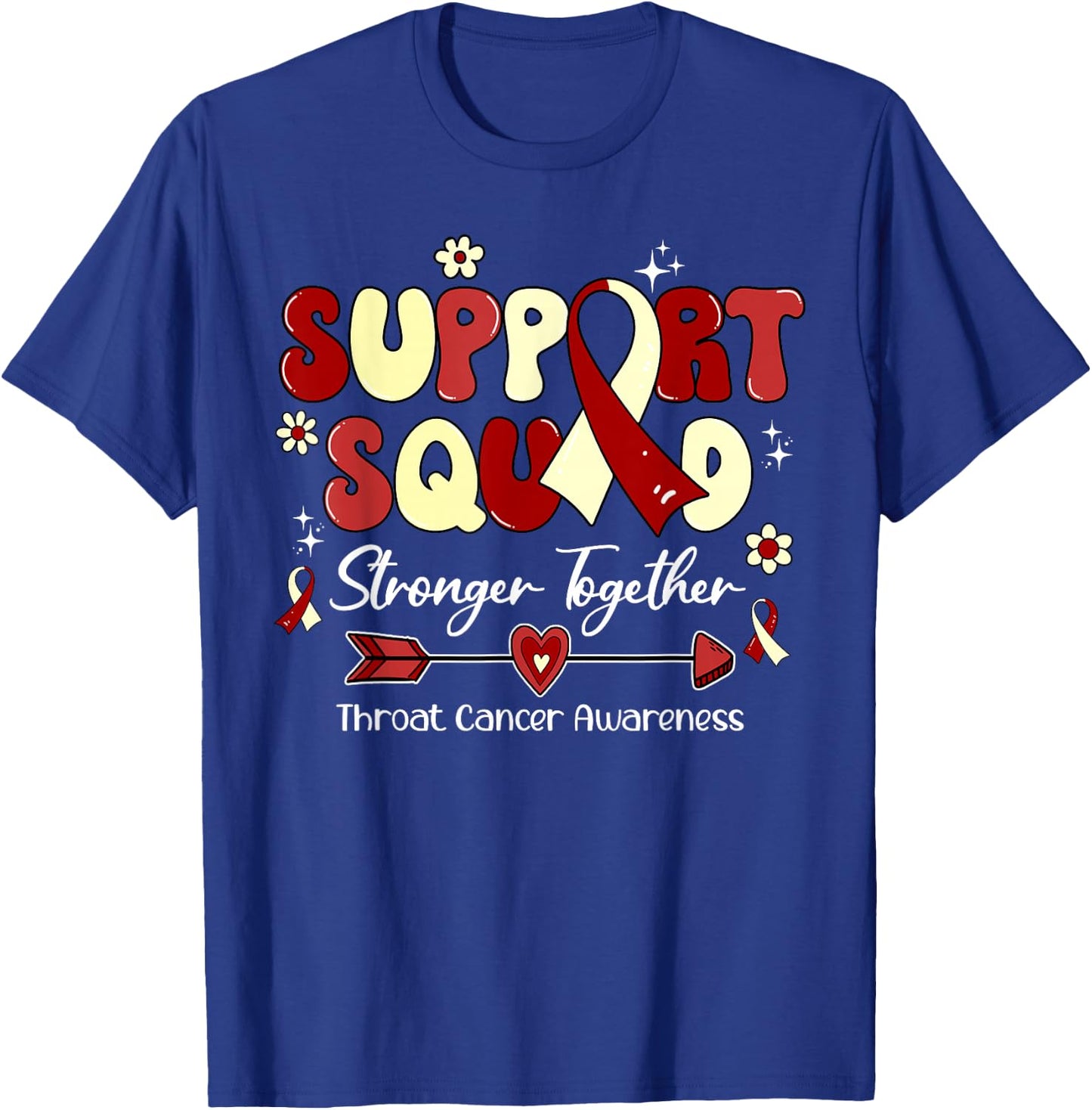 Groovy Support Squad Burgundy Ribbon Throat Cancer Awareness T-Shirt - T-Shirt | Royal
