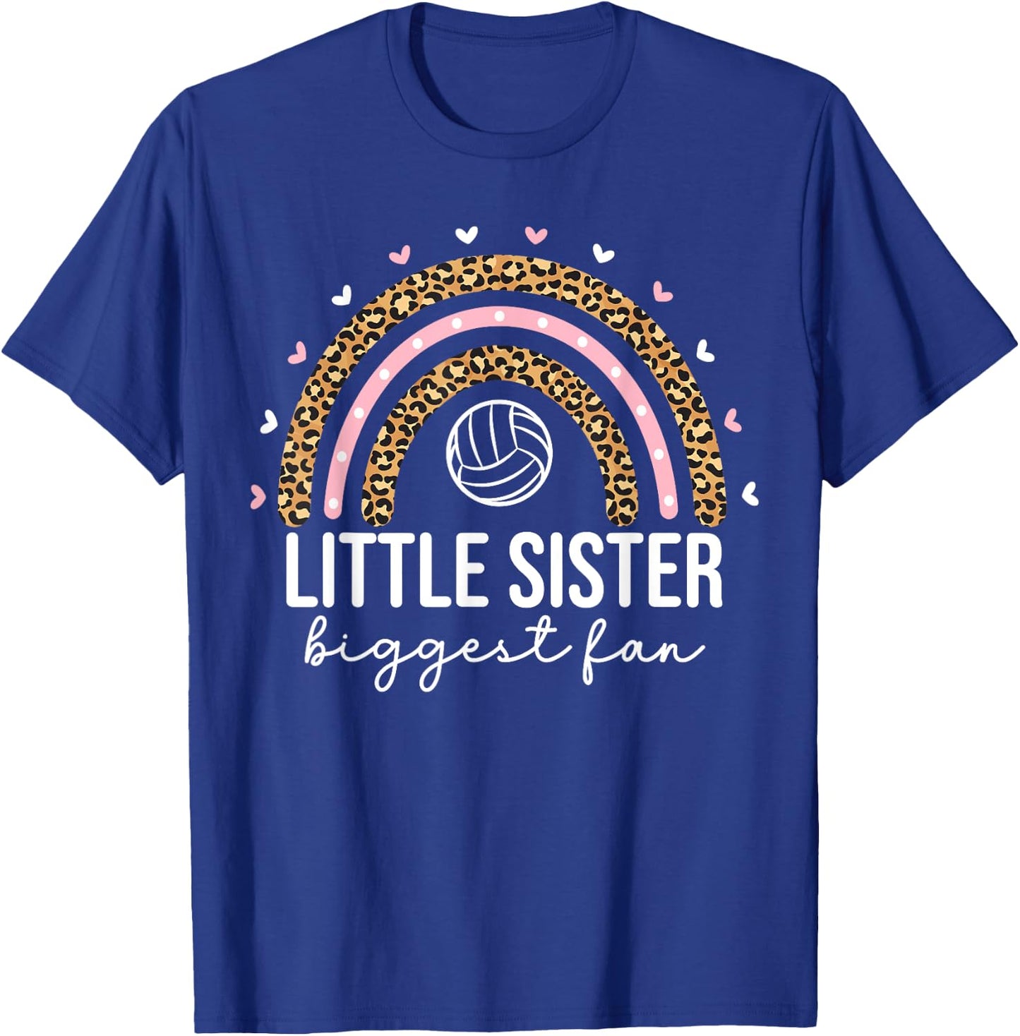 Cute Volleyball Little Sister For Girls Kids Leopard Rainbow T-Shirt - T-Shirt | Royal