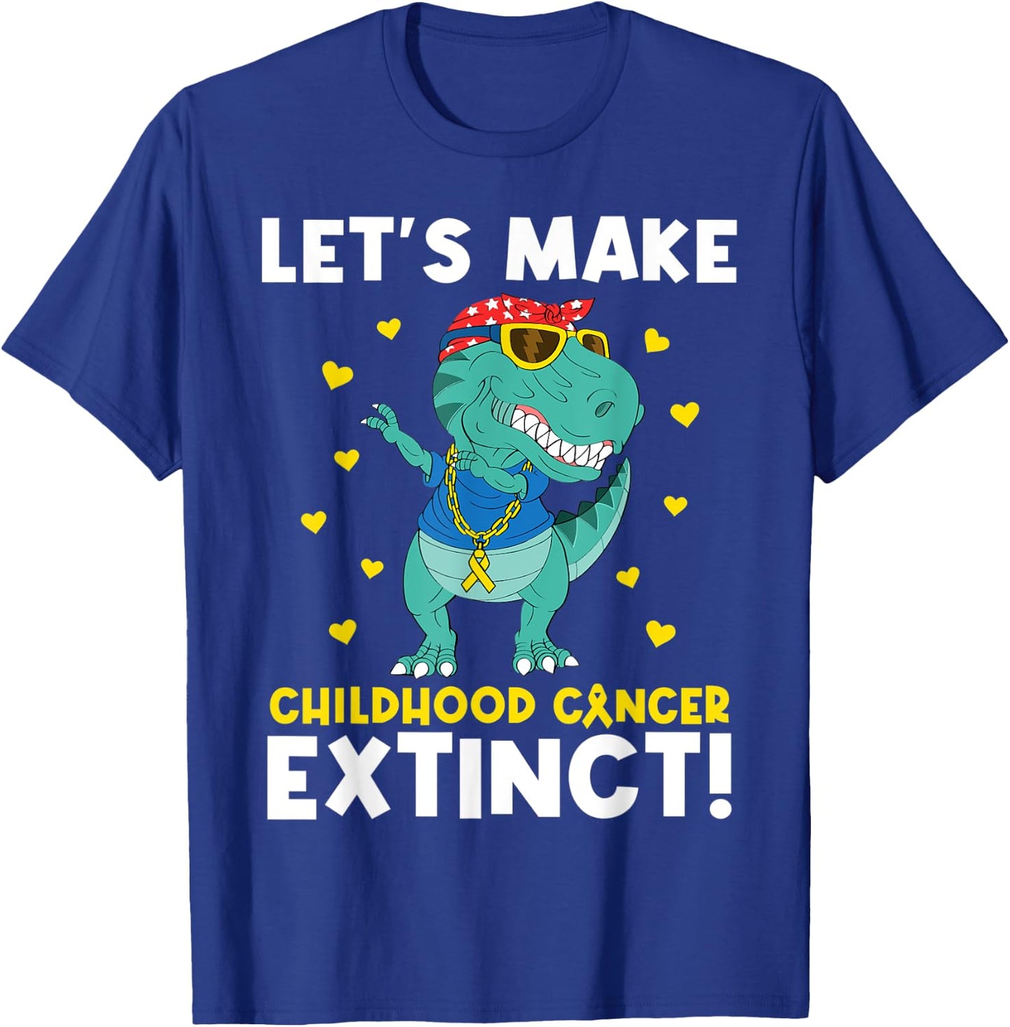Cute Childhood Cancer Awareness Make Cancer Extinct Dinosaur T-Shirt - T-Shirt | Royal