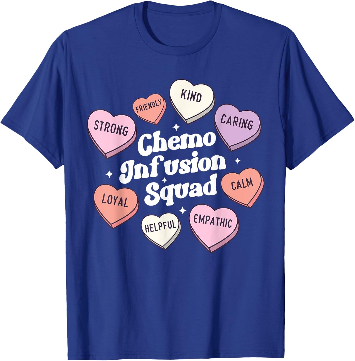 Valentines Day Chemo Infusion Nurse Oncology Groovy Hearts T-Shirt - T-Shirt | Royal