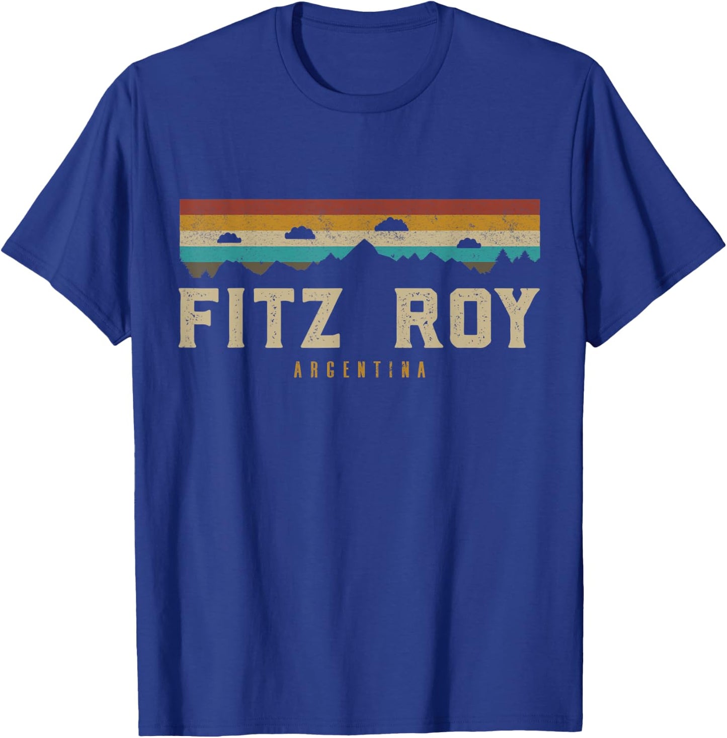 Fitz Roy Mountains Argentina Hiking Outdoors Retro T-Shirt - T-Shirt | Royal