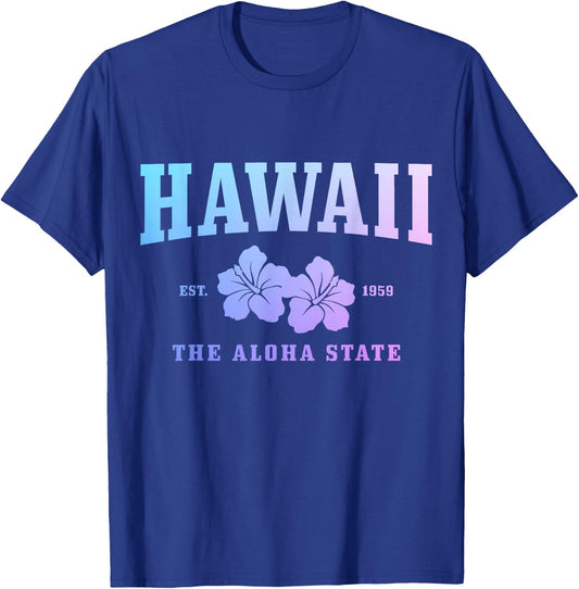 Hawaii Aloha State Hibiscus Surf Surfer Maui Kauai Hawaii T-Shirt - T-Shirt | Royal