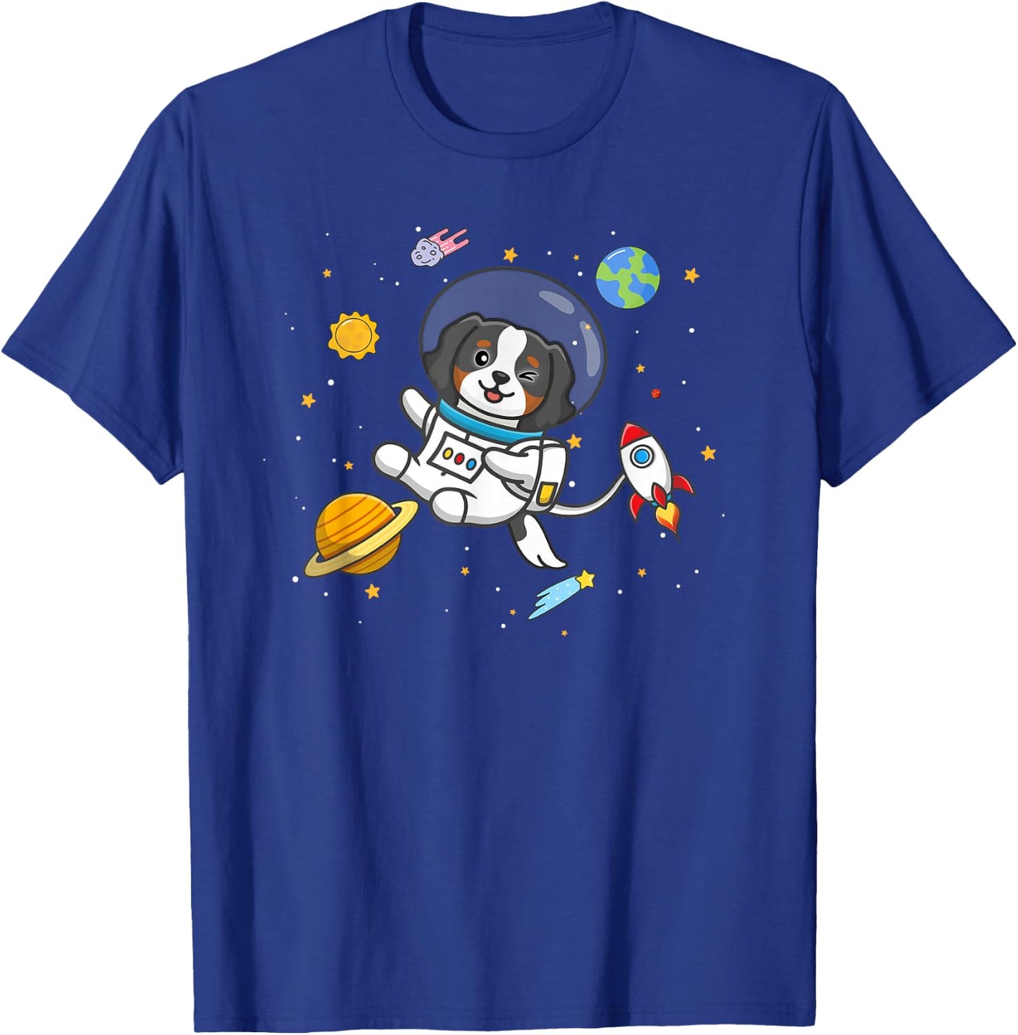 Kids Girls Boys Astronaut Space Tri Color Cavalier Dog Mom T-Shirt - T-Shirt | Royal