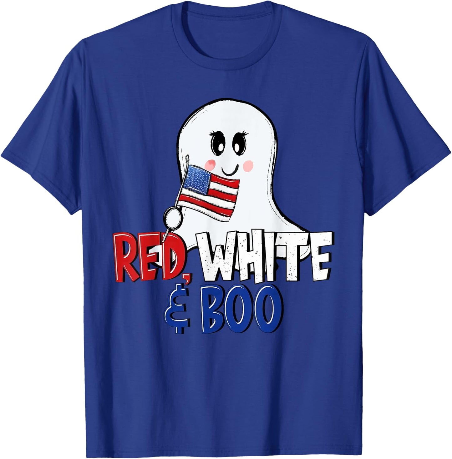 4th of July Cute Ghost Retro Red White and Boo Independence T-Shirt - T-Shirt | Royal