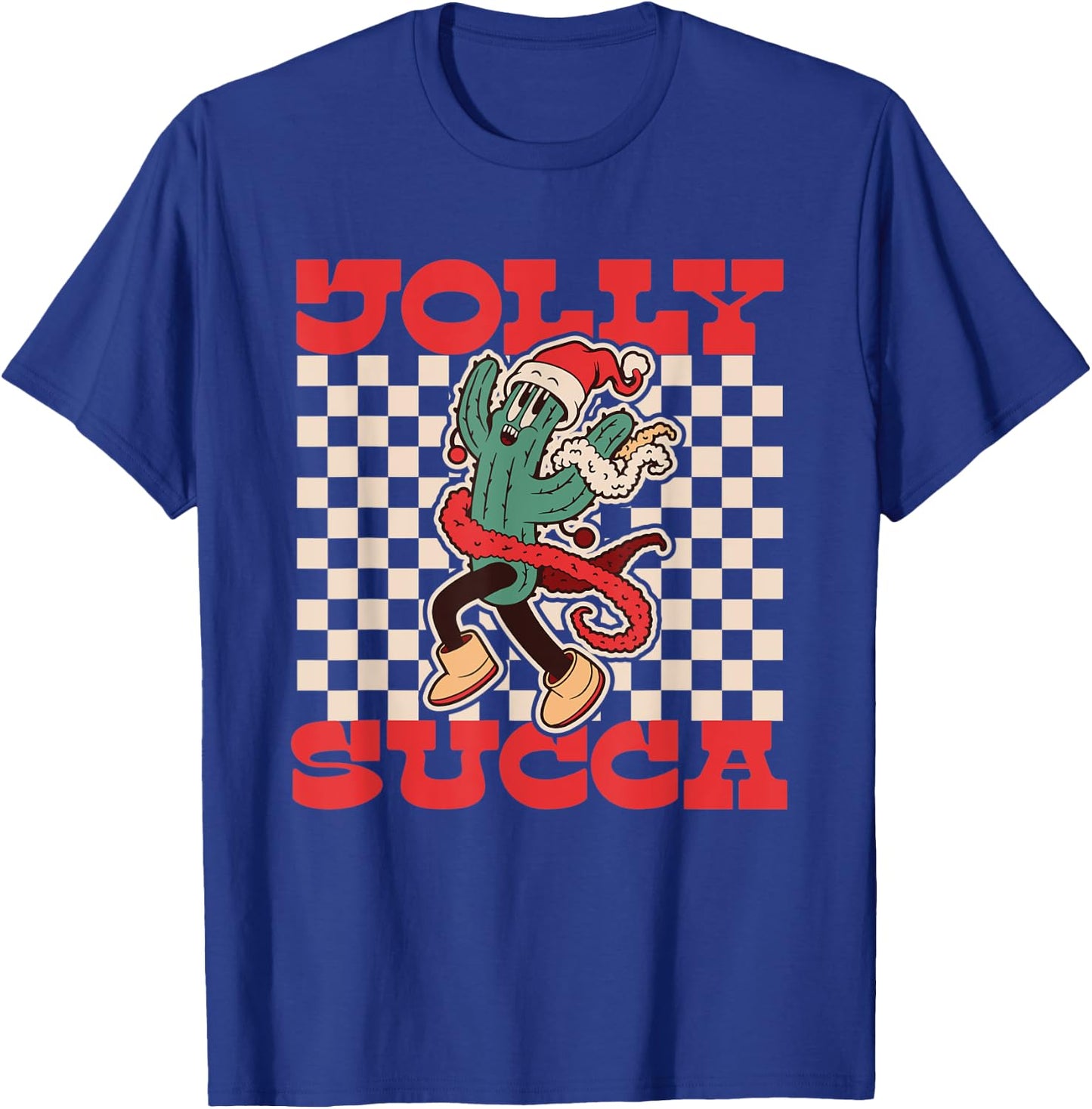 Jolly Succa | Succulent | Retro Cartoon Christmas Cactus T-Shirt - T-Shirt | Royal