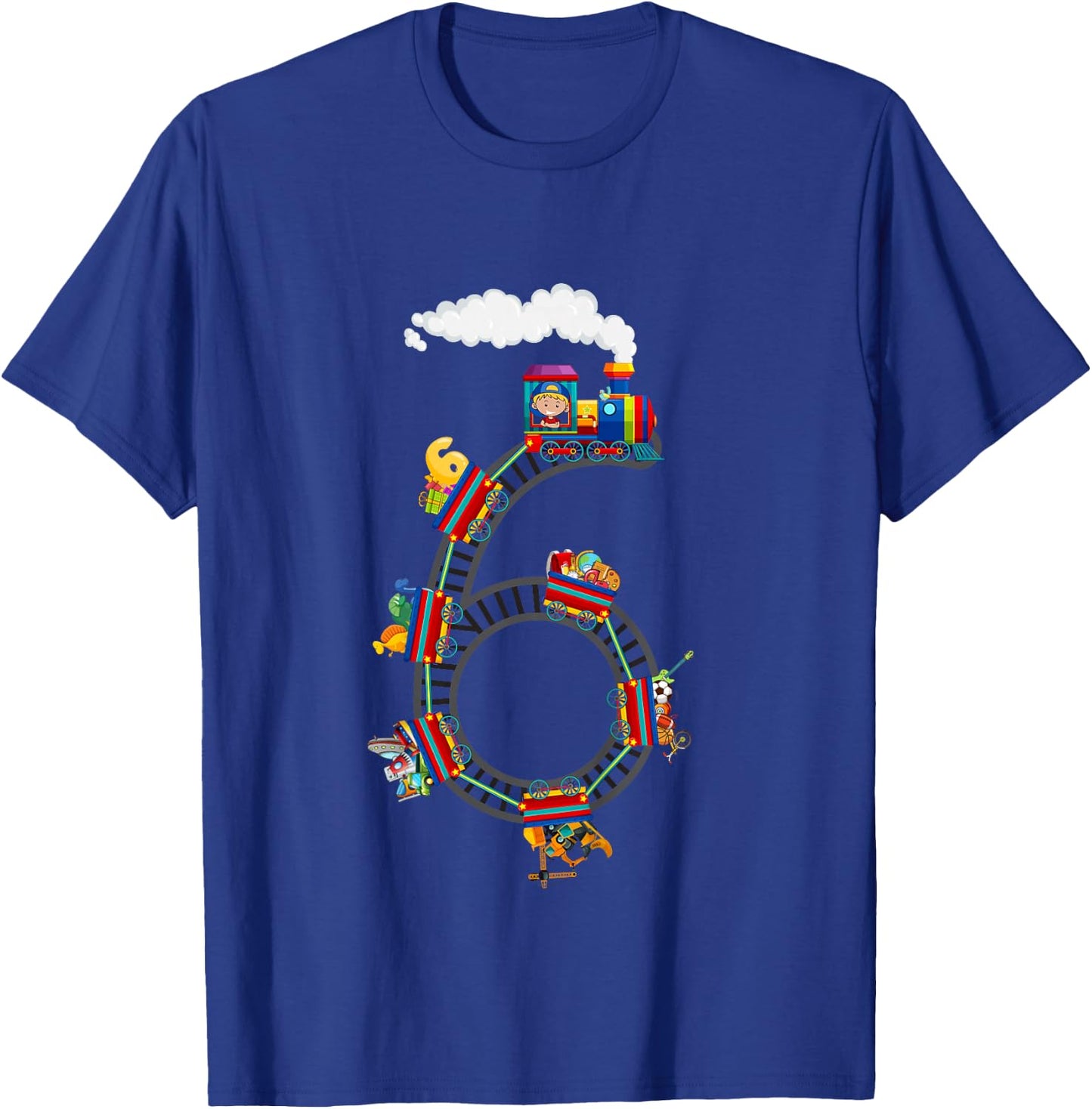 6 Year Old Kids Train 6th Birthday Train Themed Party T-Shirt - T-Shirt | Royal