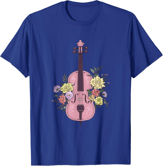 Vintage Fiddle With Flowers Accessory Floral Violin T-Shirt - T-Shirt | Royal