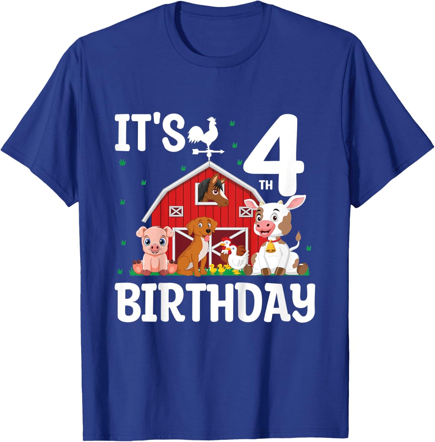 Kids It's My 4th Birthday Farm Animal 4 Years Old Birthday Party T-Shirt - T-Shirt | Royal