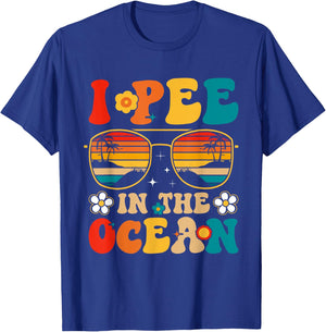 I Pee in the Ocean Summer Vacation Beach Swimming Retro T-Shirt - T-Shirt | Royal