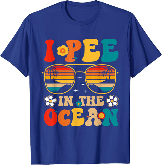 I Pee in the Ocean Summer Vacation Beach Swimming Retro T-Shirt - T-Shirt | Royal