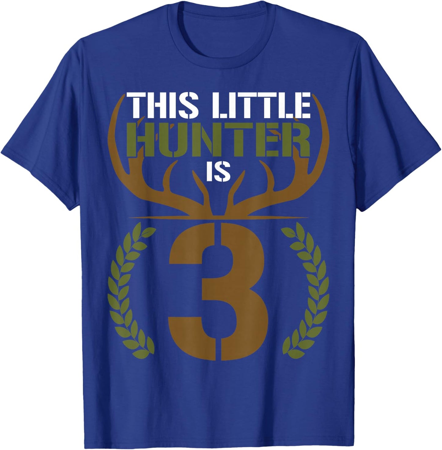 This Little Hunter is 3 Years Old 3rd Birthday Deer Hunter T-Shirt - T-Shirt | Royal