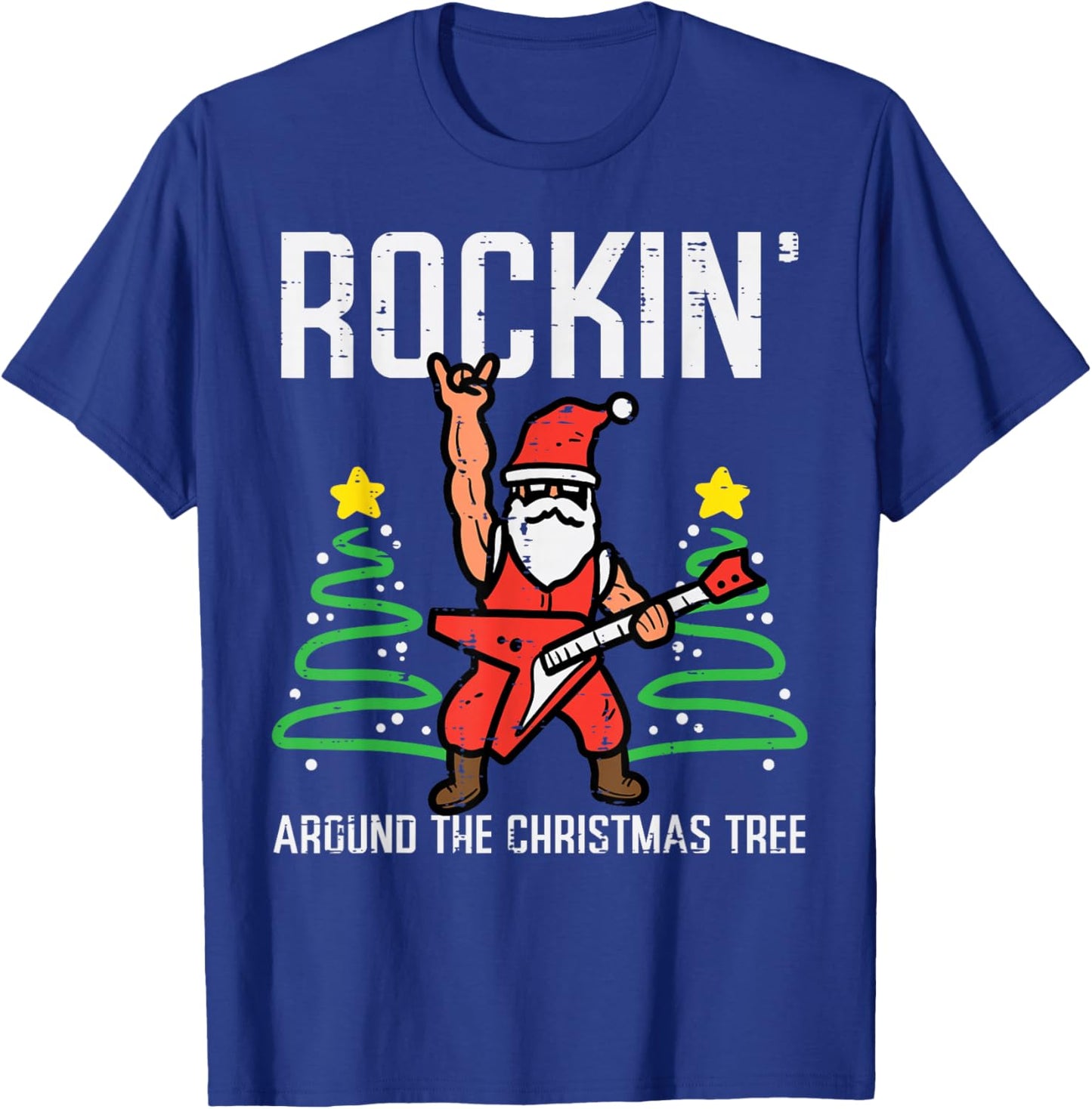 Santa Guitar Rockin Christmas Tree Funny Xmas Rocker Men Boy T-Shirt - T-Shirt | Royal