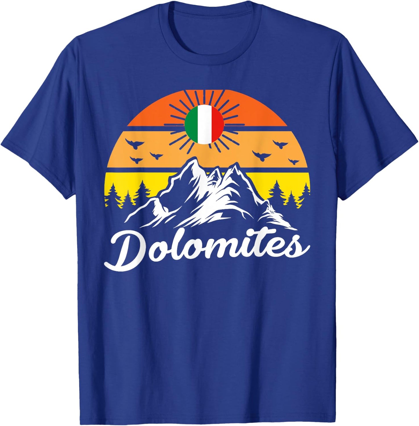 Dolomites Motif Mountains Retro Sun T-Shirt - T-Shirt | Royal