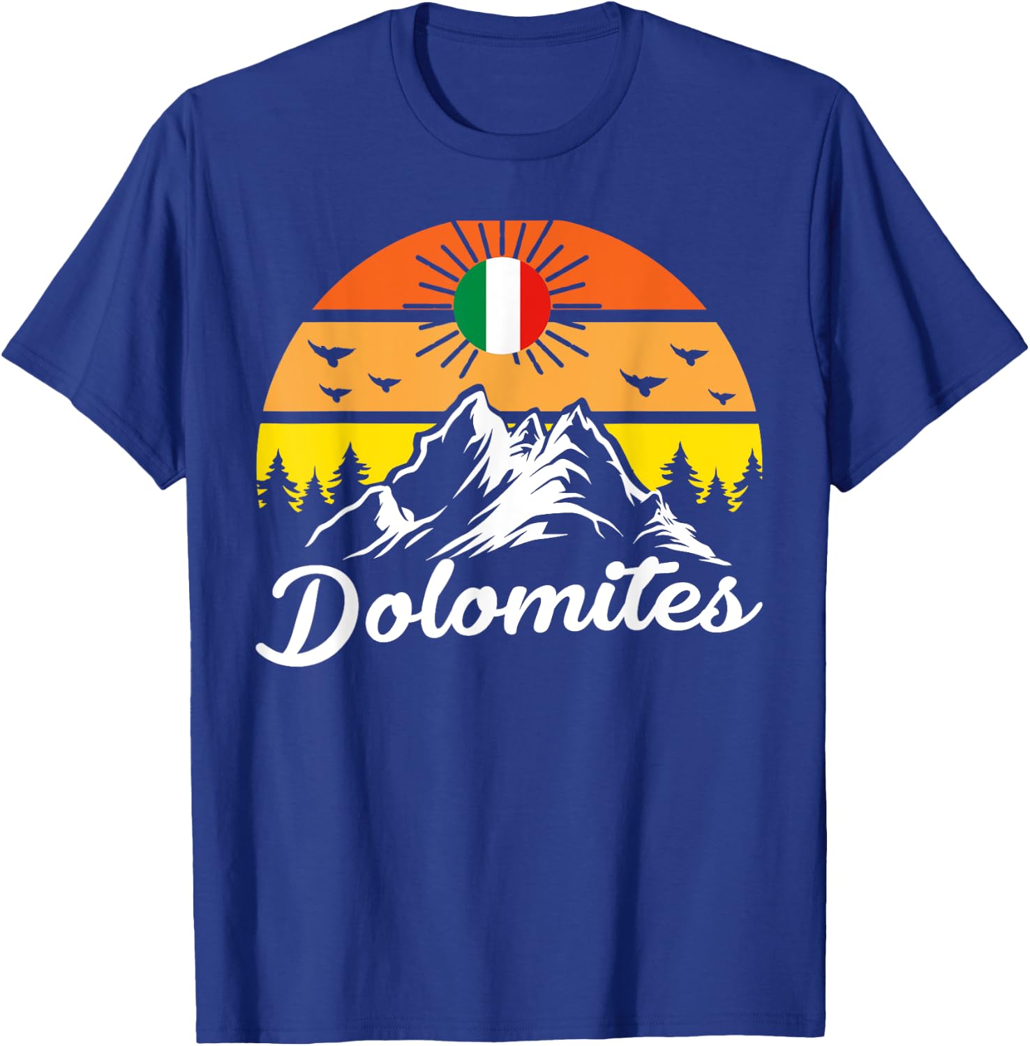 Dolomites Motif Mountains Retro Sun T-Shirt - T-Shirt | Royal