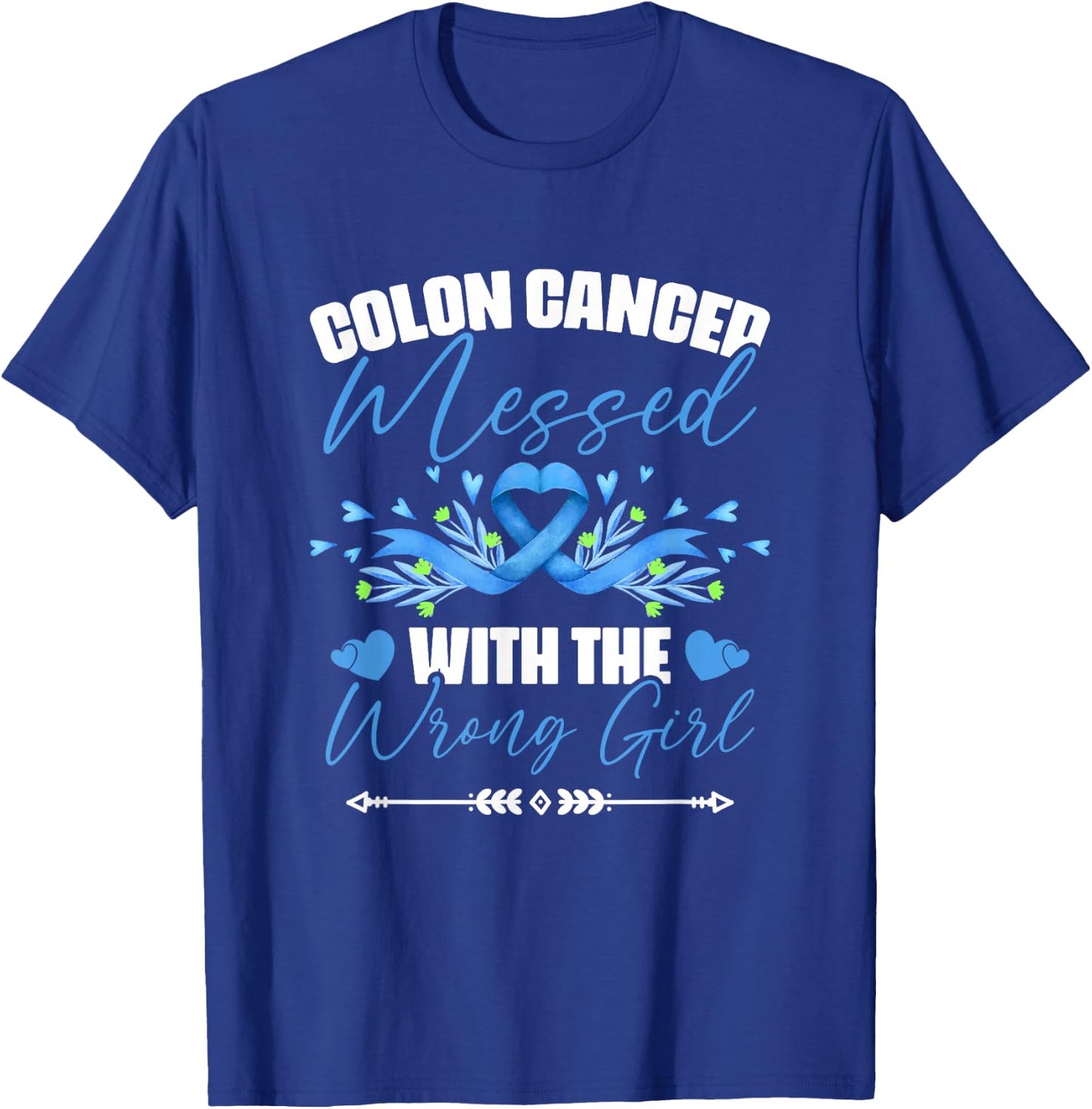 Blue Ribbon Colon Cancer Girl Survivor Colorectal Cancer T-Shirt - T-Shirt | Royal