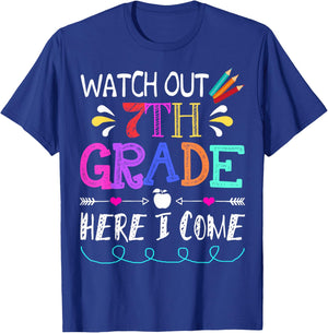 Watch Out 7th Grade Here I Come Funny Unicorn Back To School T-Shirt - T-Shirt | Royal