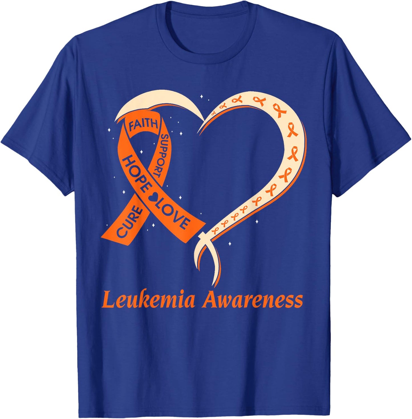 Love Hope Support Leukemia Cancer Awareness Orange Rribbon T-Shirt - T-Shirt | Royal