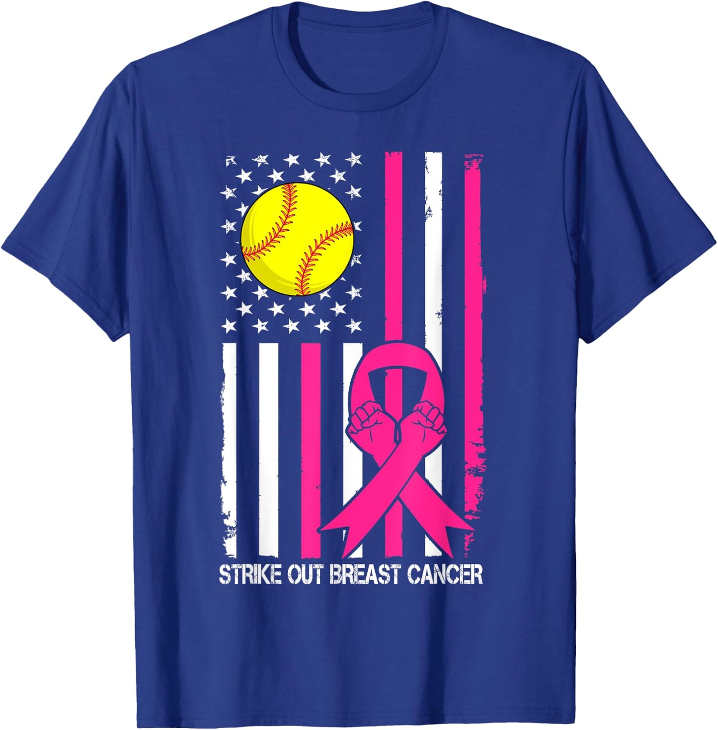 Strike Out Breast Cancer Softball Fight Awareness Men Women T-Shirt - T-Shirt | Royal