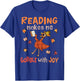 Reading Makes Me Gobble With Joy Turkey Reading Book T-Shirt - T-Shirt | Royal