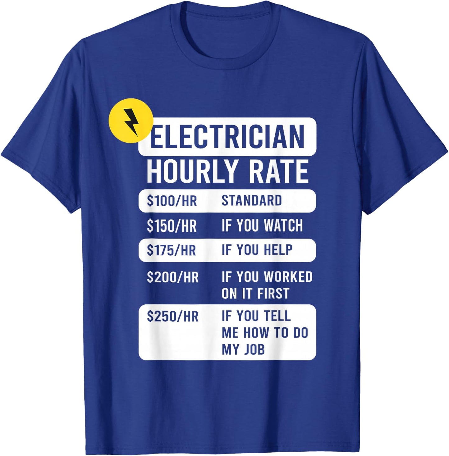 Electrician Hourly Rate T-Shirt - T-Shirt | Royal