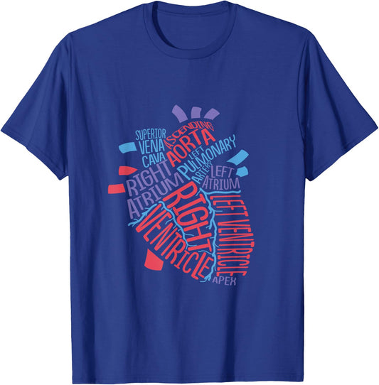 Anatomical Human Heart Cardiology Medical Cardiac Nurse T-Shirt - T-Shirt | Royal