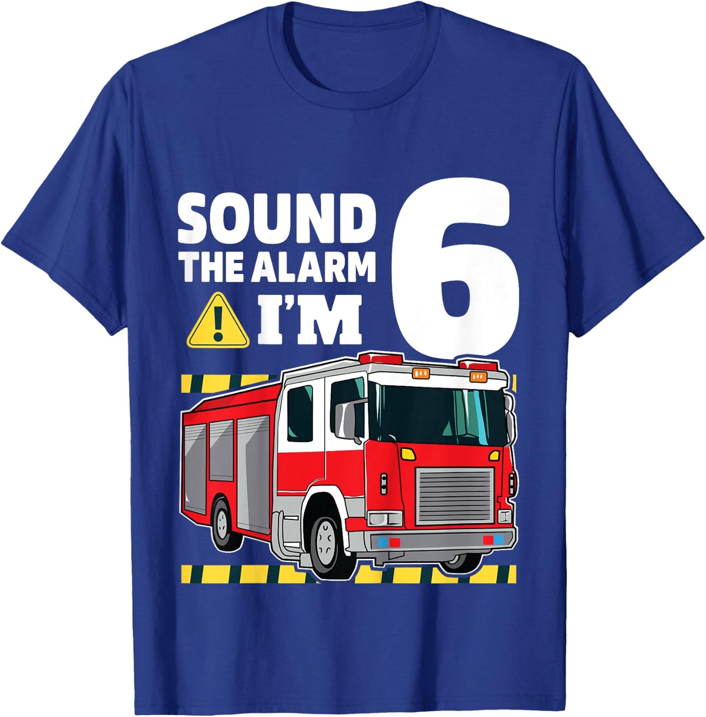 Kids 6th Birthday Boy Fire Truck 6 Six Year Old Firefighter T-Shirt - T-Shirt | Royal