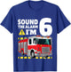 Kids 6th Birthday Boy Fire Truck 6 Six Year Old Firefighter T-Shirt - T-Shirt | Royal