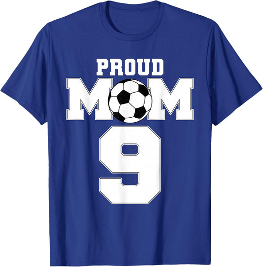 Proud Soccer Mom Number 9 Custom Personalized Women Futbol T-Shirt - T-Shirt | Royal