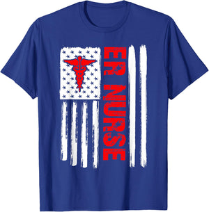 ER Nurse Emergency Room Nurse US flag vintage T-Shirt - T-Shirt | Royal