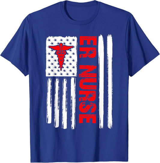 ER Nurse Emergency Room Nurse US flag vintage T-Shirt - T-Shirt | Royal