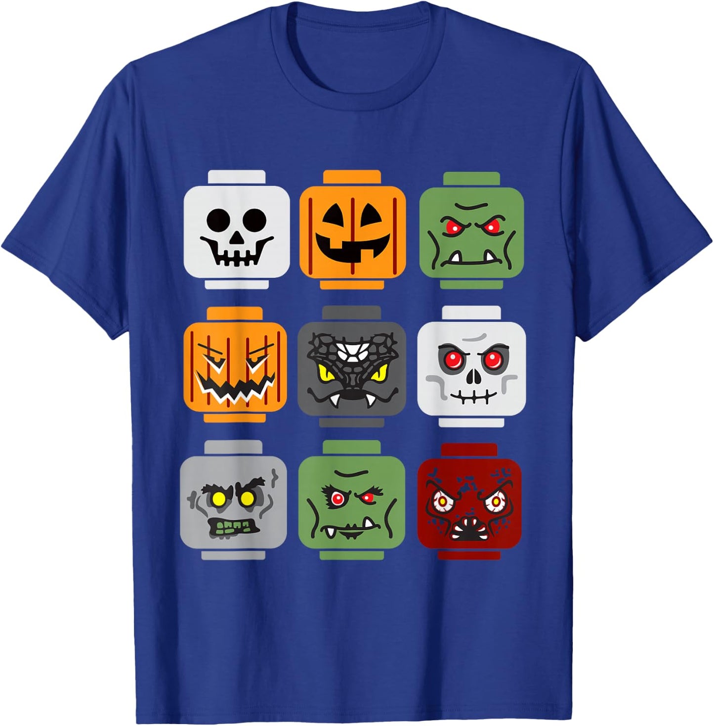 Halloween Building Brick Head Pumpkin Ghost Zombie Friends T-Shirt - T-Shirt | Royal