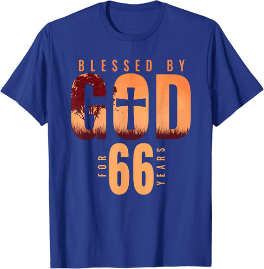 Blessed By God For 66 Years 66th Birthday Religious Theme T-Shirt - T-Shirt | Royal