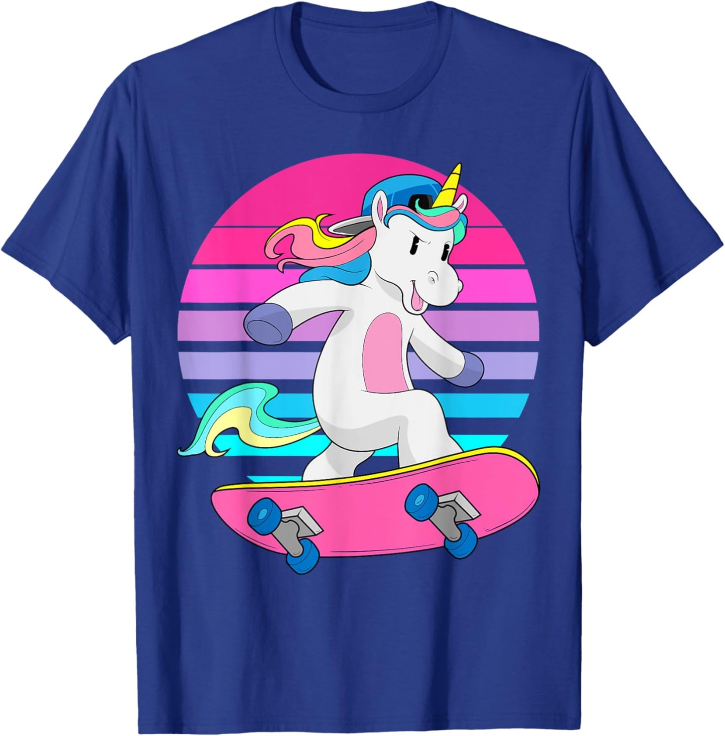 Skateboarding Unicorn Magical RAD Skateboard 80s Skater T-Shirt - T-Shirt | Royal