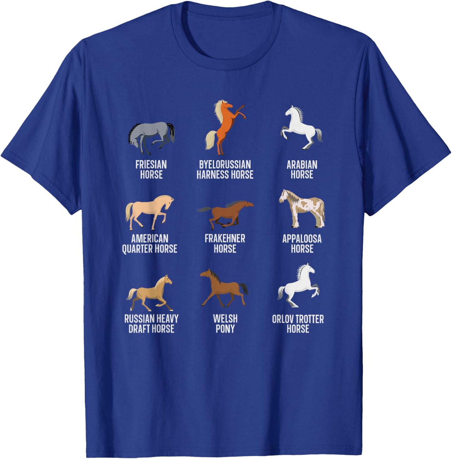 Horse Breeds Equestrian Horse Rider Racer Horseback Riding T-Shirt - T-Shirt | Royal