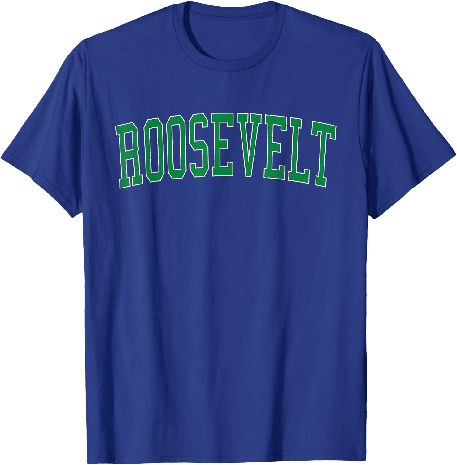 Vintage Roosevelt NY Distressed Green Varsity Style T-Shirt - T-Shirt | Royal