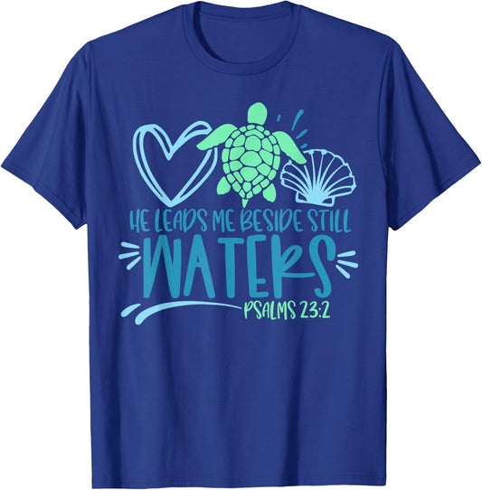 He Leads Me Beside Still Waters, Psalm 23 Sea Life T-Shirt - T-Shirt | Royal