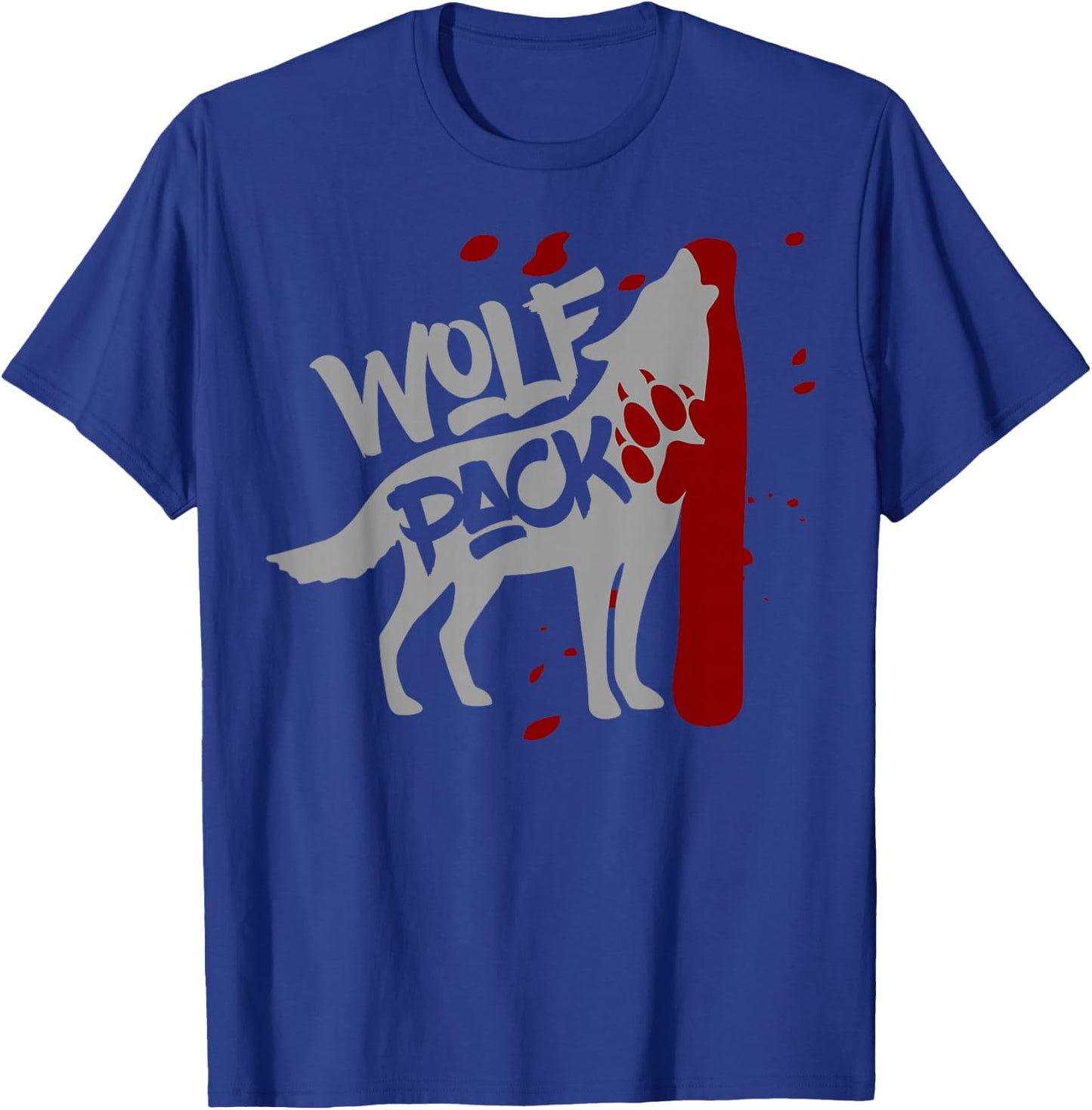 Wolf Pack - Howling Wolf with Wolves Paw Print T-Shirt - T-Shirt | Royal
