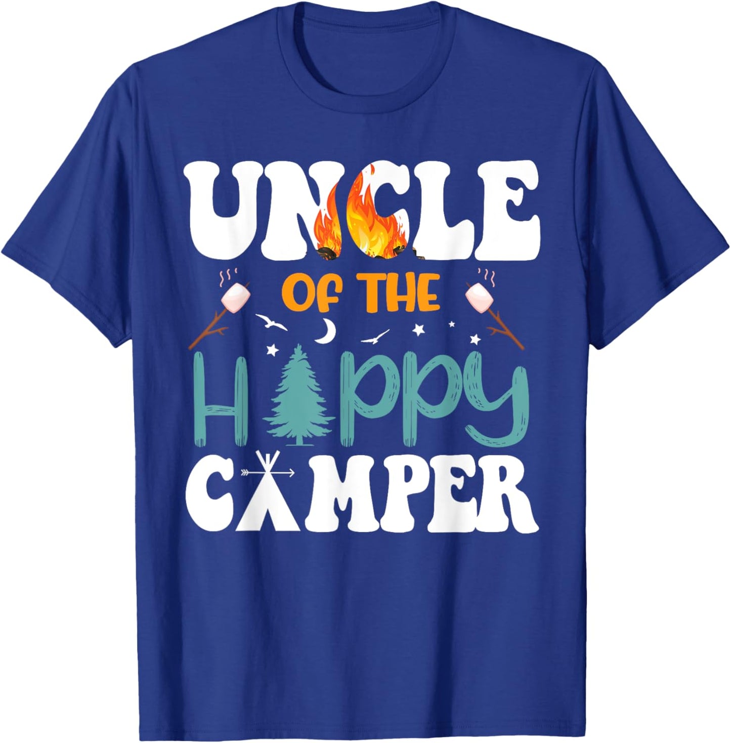 Uncle Of The Happy Camper Men 1st Bday Camping Trip T-Shirt - T-Shirt | Royal