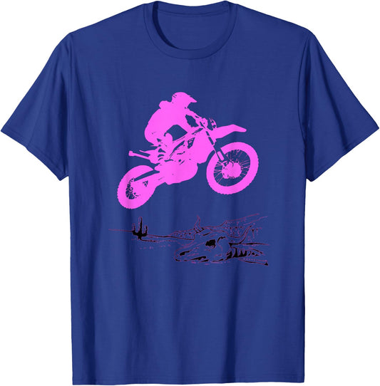 Pink Motocross Dirtbike Motorcycle Desert Racing Rider Jump T-Shirt - T-Shirt | Royal