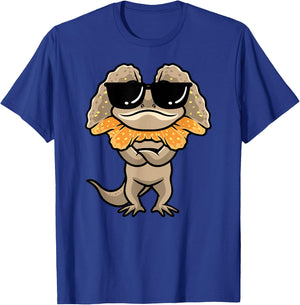 Frilled Dragon Frill-Necked Lizard With Sunglasses Design T-Shirt - T-Shirt | Royal