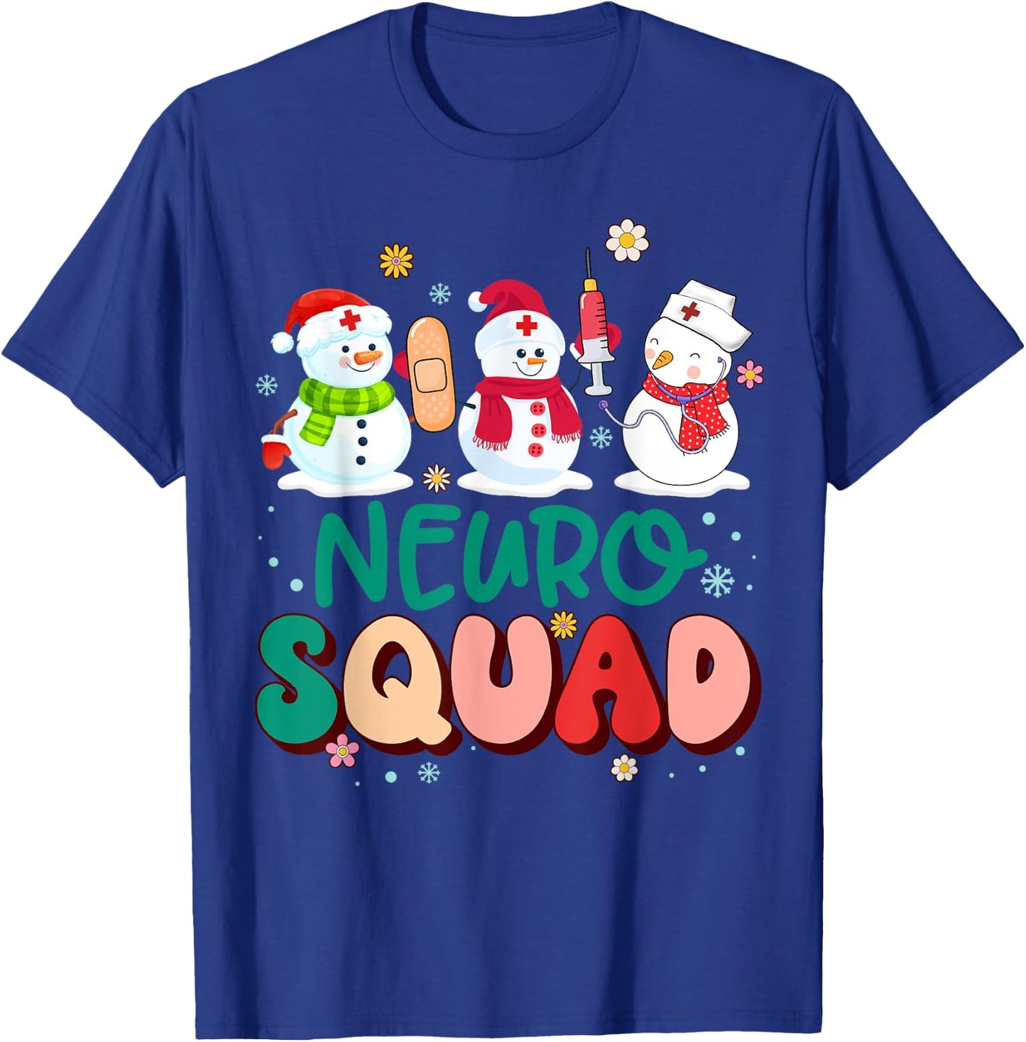 Retro Groovy Neuro Squad Nurse Snowman Stethoscope Christmas T-Shirt - T-Shirt | Royal
