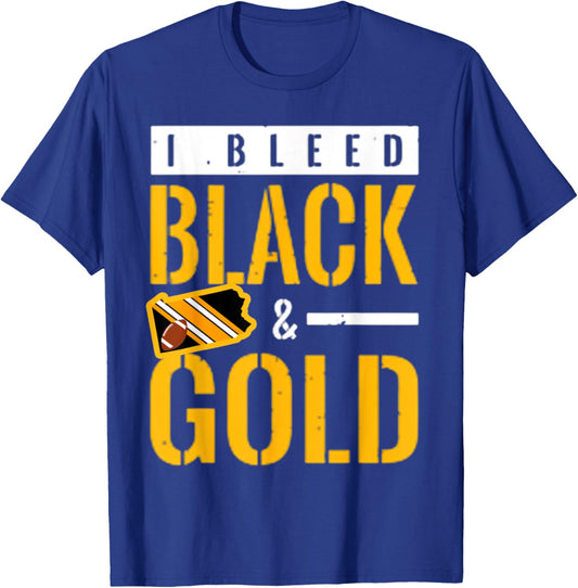 I Bleed Black and Gold Game Day Group School Football Sports T-Shirt - T-Shirt | Royal
