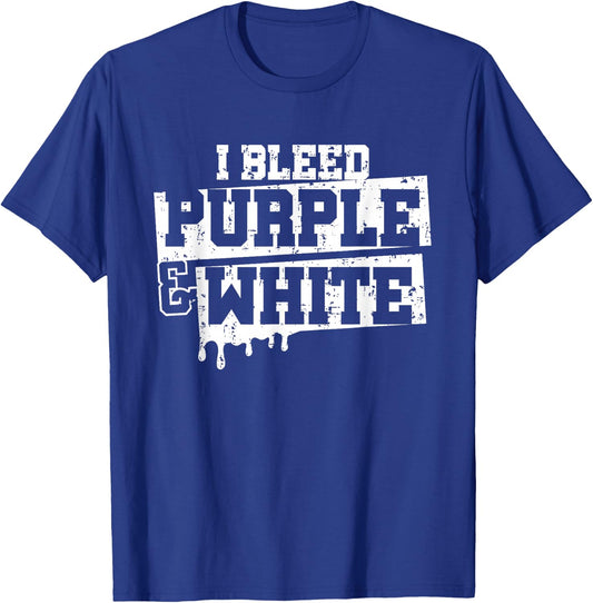 I Bleed Purple White Game Day Group School Football Sports T-Shirt - T-Shirt | Royal