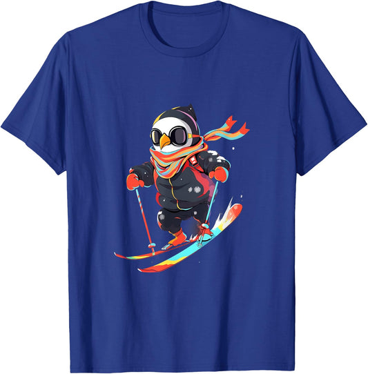 Penguin Skiing Skier Ski Winter Snow T-Shirt - T-Shirt | Royal