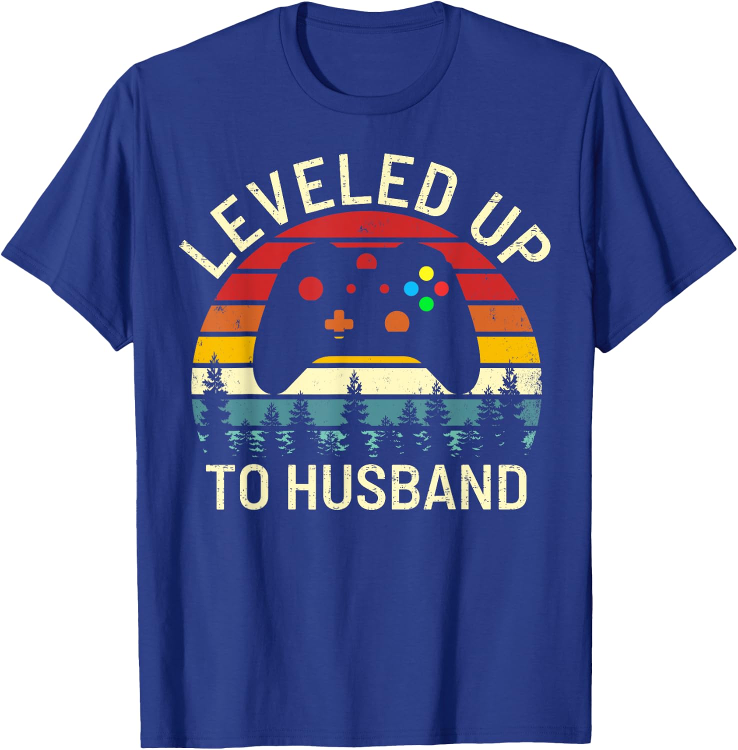 Vintage Leveled Up to Husband Newly Married Funny Video Game T-Shirt - T-Shirt | Royal