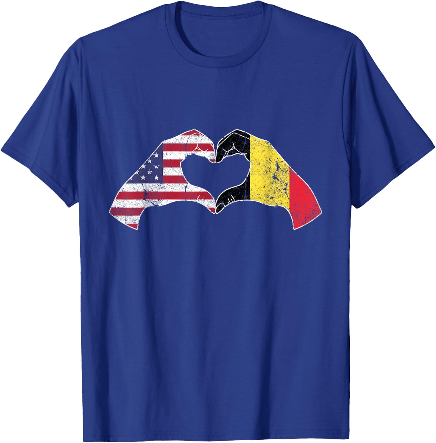 USA Belgium Hand Flag Heart Belgian Americans Love T-Shirt - T-Shirt | Royal