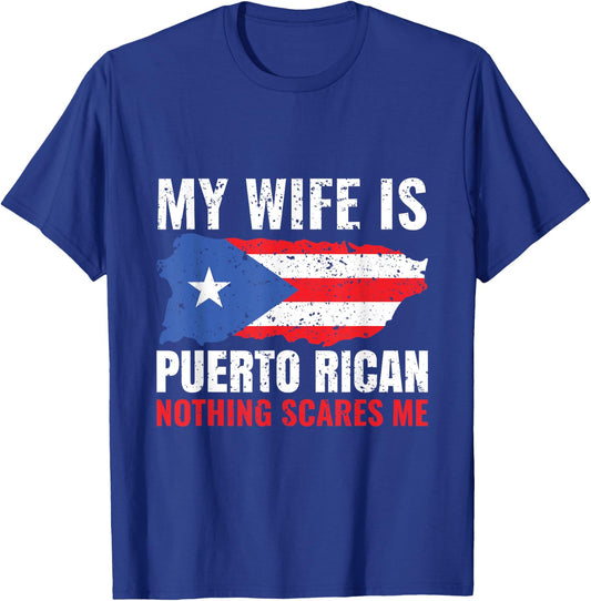 My Wife Is Puerto Rican Puerto Rico Heritage Roots PR Flag T-Shirt - T-Shirt | Royal