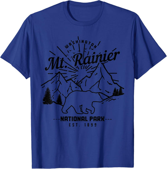 Mt. Rainier Washington Vintage Mountain National Park PNW T-Shirt - T-Shirt | Royal