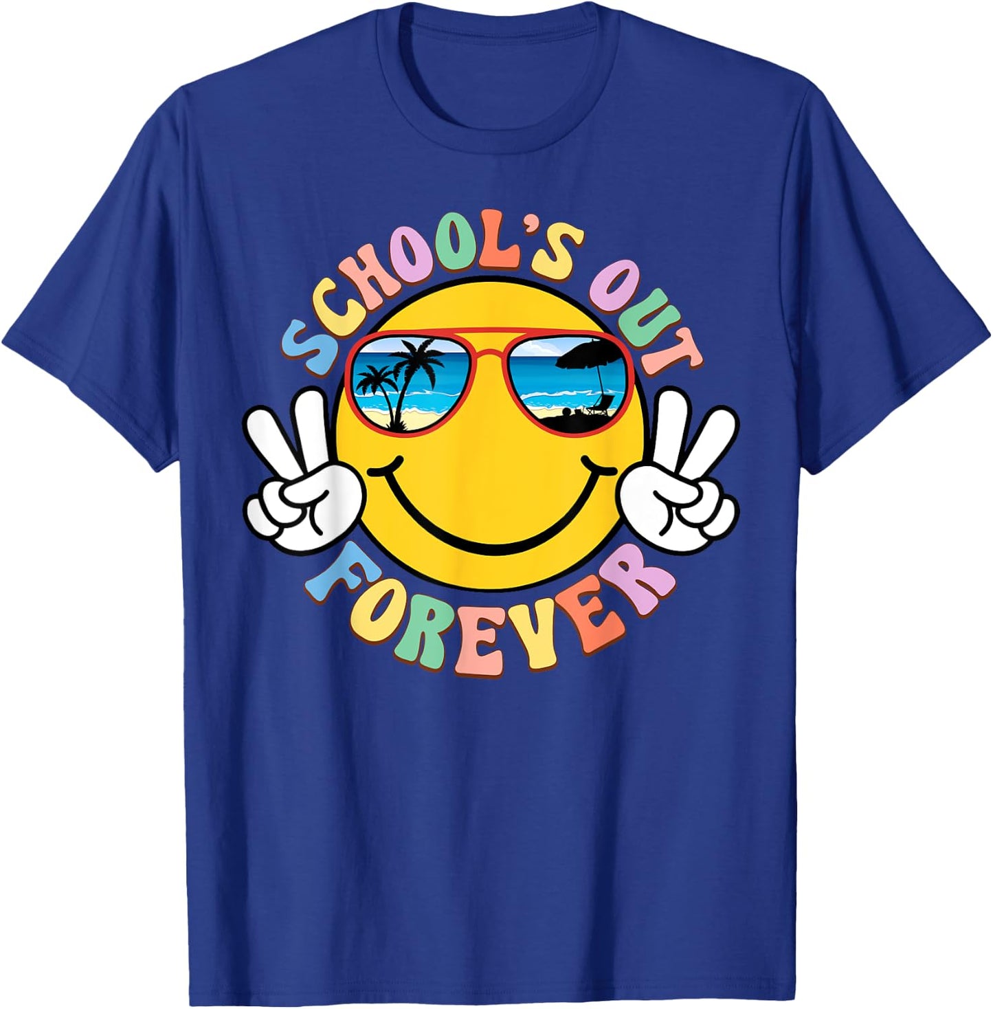 Retro Groovy School's Out Forever Retired Teacher Retirement T-Shirt - T-Shirt | Royal