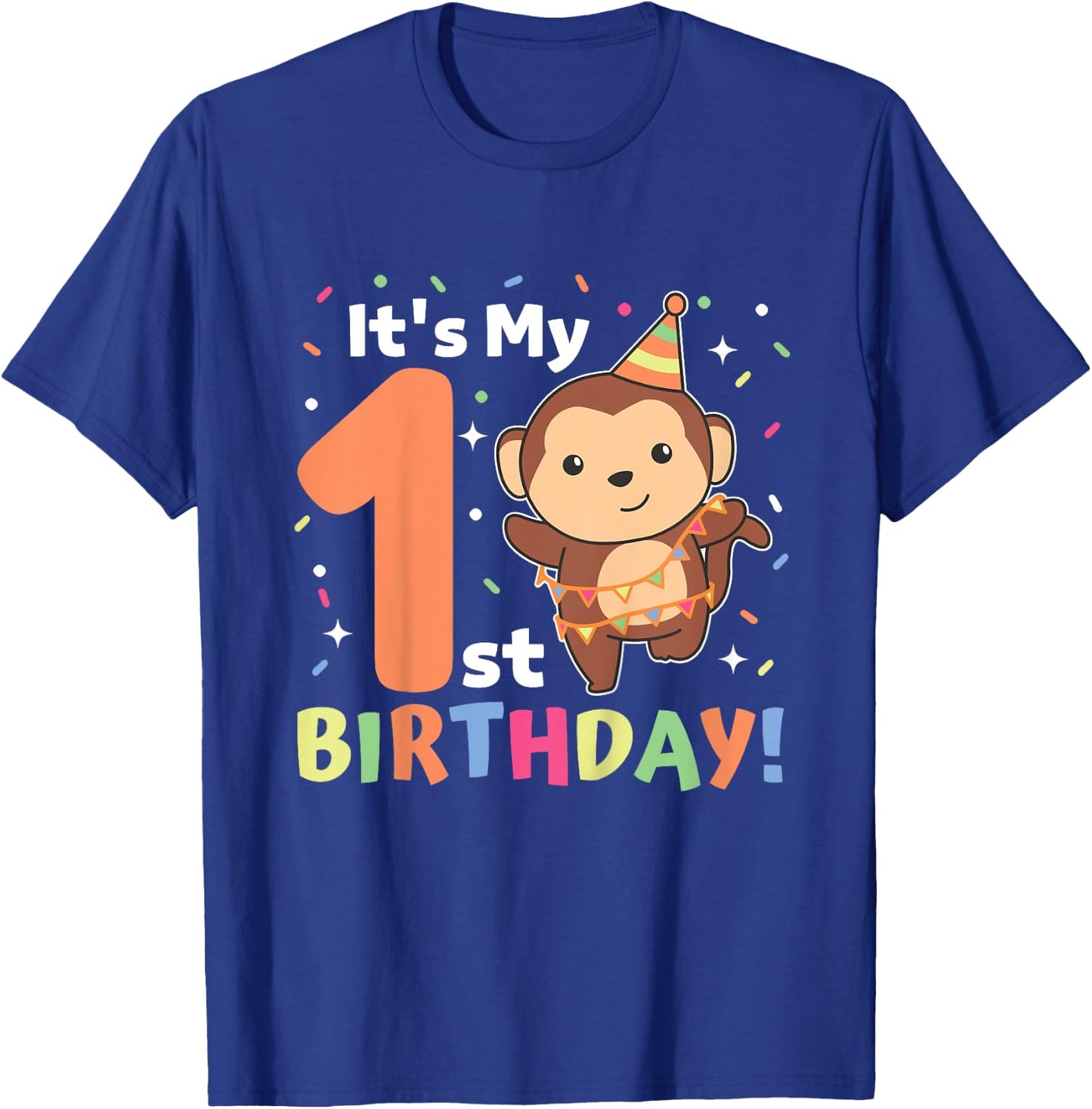 Monkey 1st Birthday For Kids One Year Old Monkey T-Shirt - T-Shirt | Royal